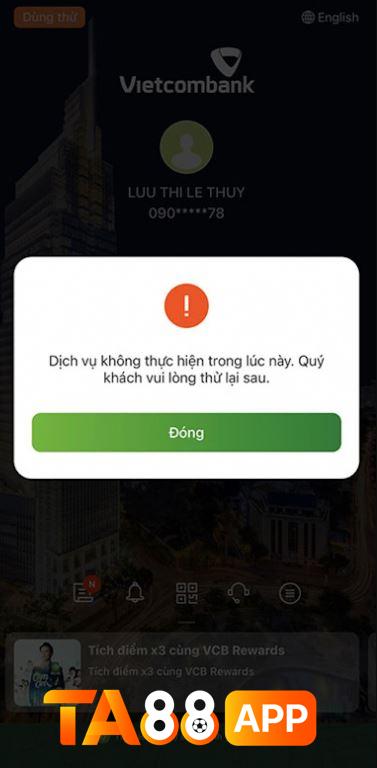 ngân hàng Ta88 lỗi giao dịch