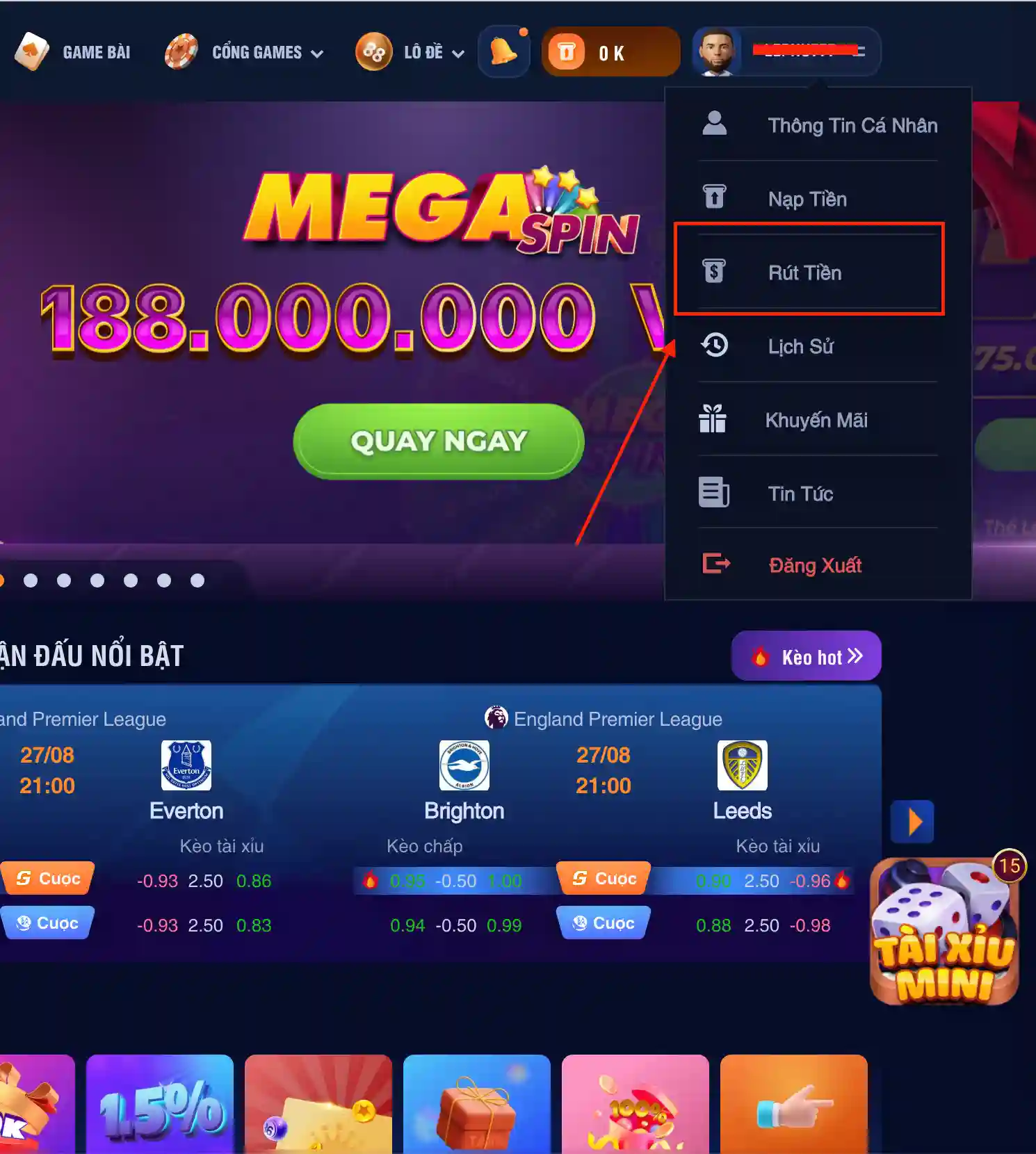 hướng dẫn rút tiền ta88